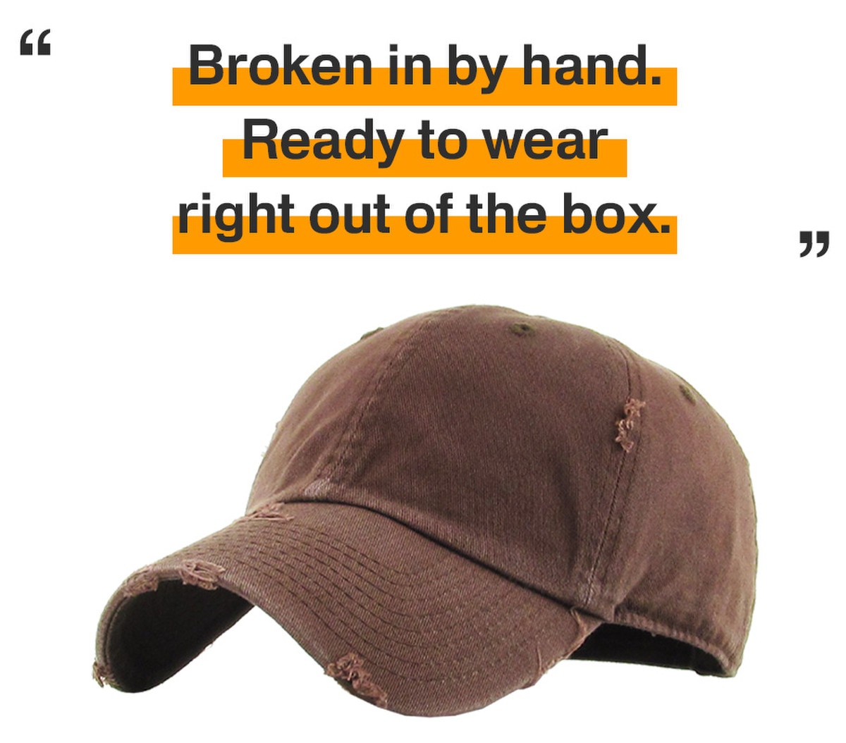Brown Distressed Vintage Baseball Cap Front Side View